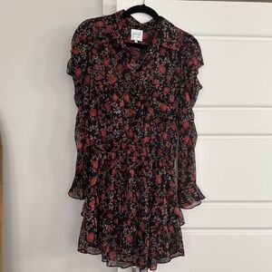 Misa Los Angeles Red and Black Tiered Ruffled Mini Dress